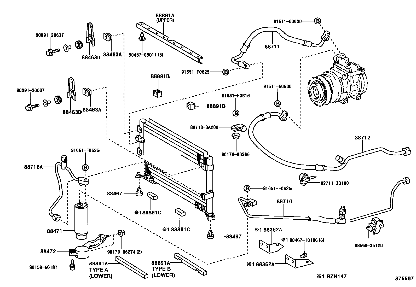 Toyota HILUX Heating & Air Conditioning - Cooler Piping EPC diagram — 875567