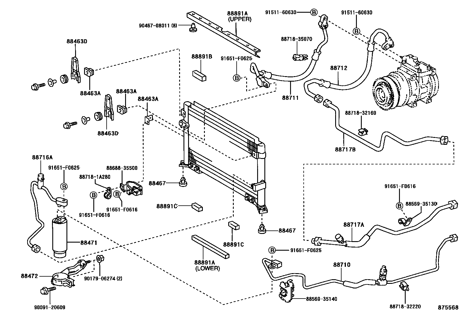 Toyota HILUX Heating & Air Conditioning - Cooler Piping EPC diagram — 875568
