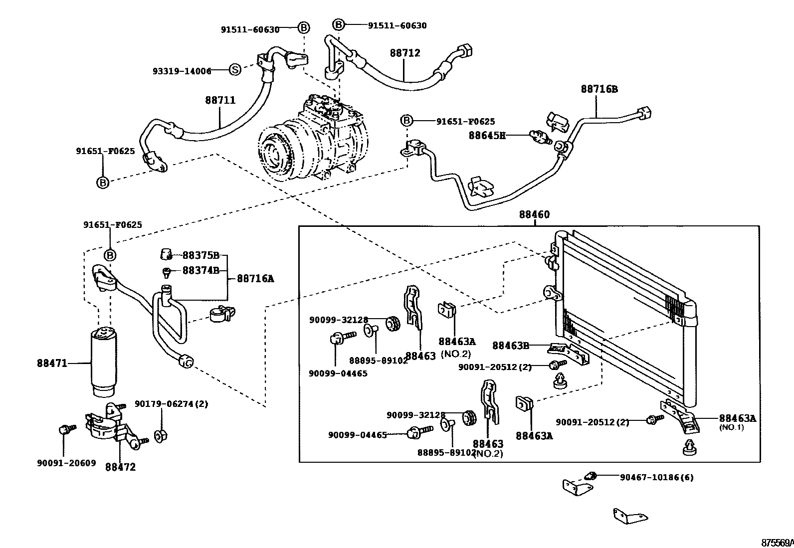 Toyota HILUX Heating & Air Conditioning - Cooler Piping EPC diagram — 875569A