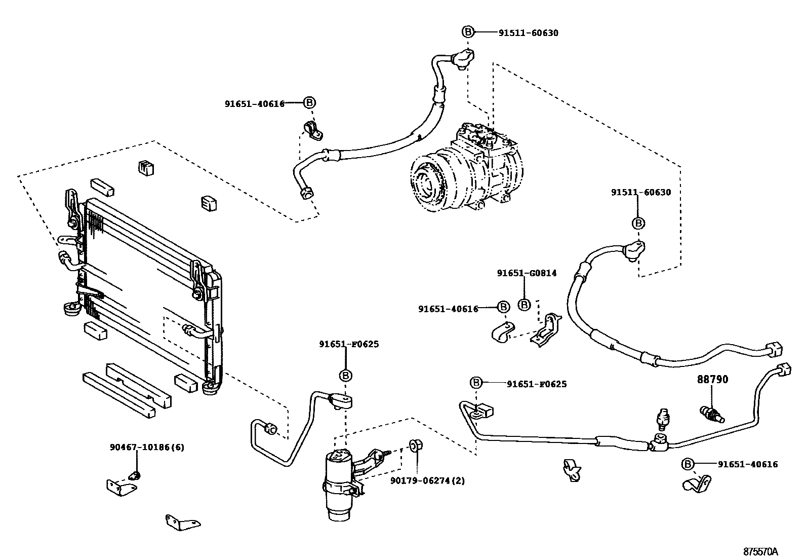 Toyota HILUX Heating & Air Conditioning - Cooler Piping EPC diagram — 875570A