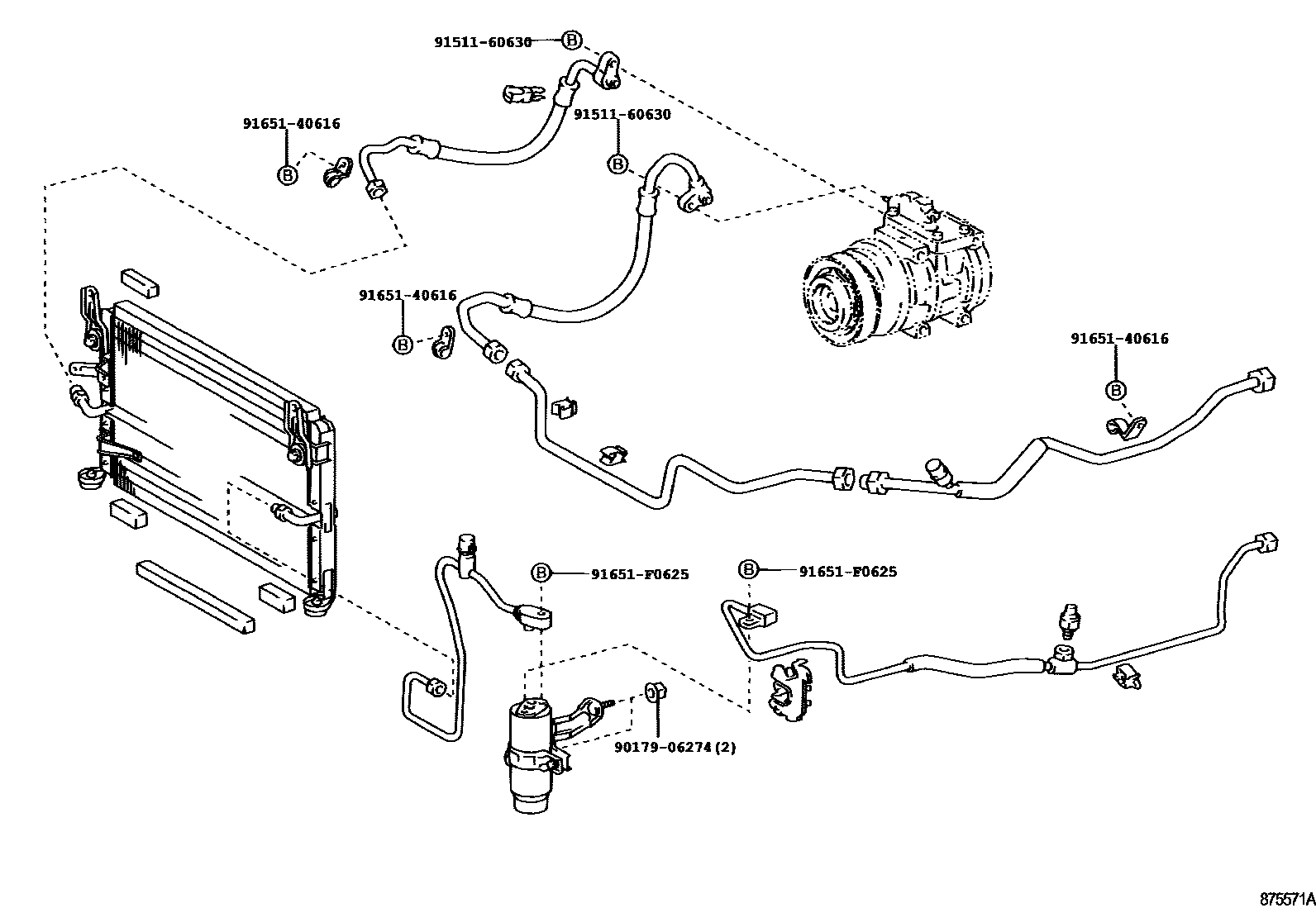 Toyota HILUX Heating & Air Conditioning - Cooler Piping EPC diagram — 875571A