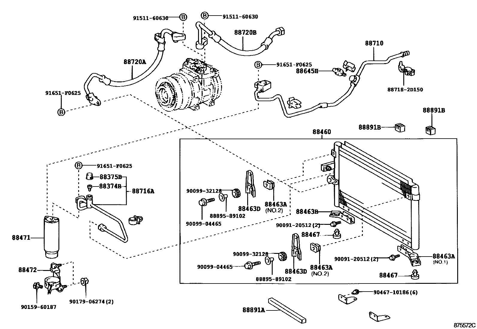 Toyota HILUX Heating & Air Conditioning - Cooler Piping EPC diagram — 875572C