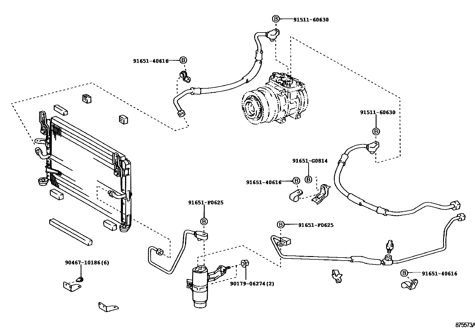 Toyota HILUX Heating & Air Conditioning - Cooler Piping EPC diagram — 875573A