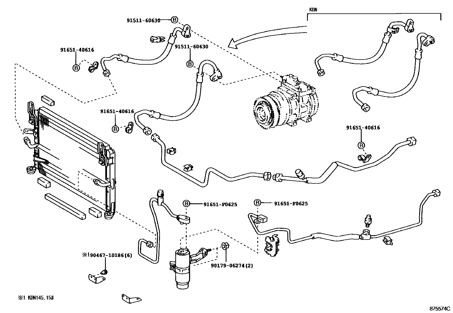 Toyota HILUX Heating & Air Conditioning - Cooler Piping EPC diagram — 875574C