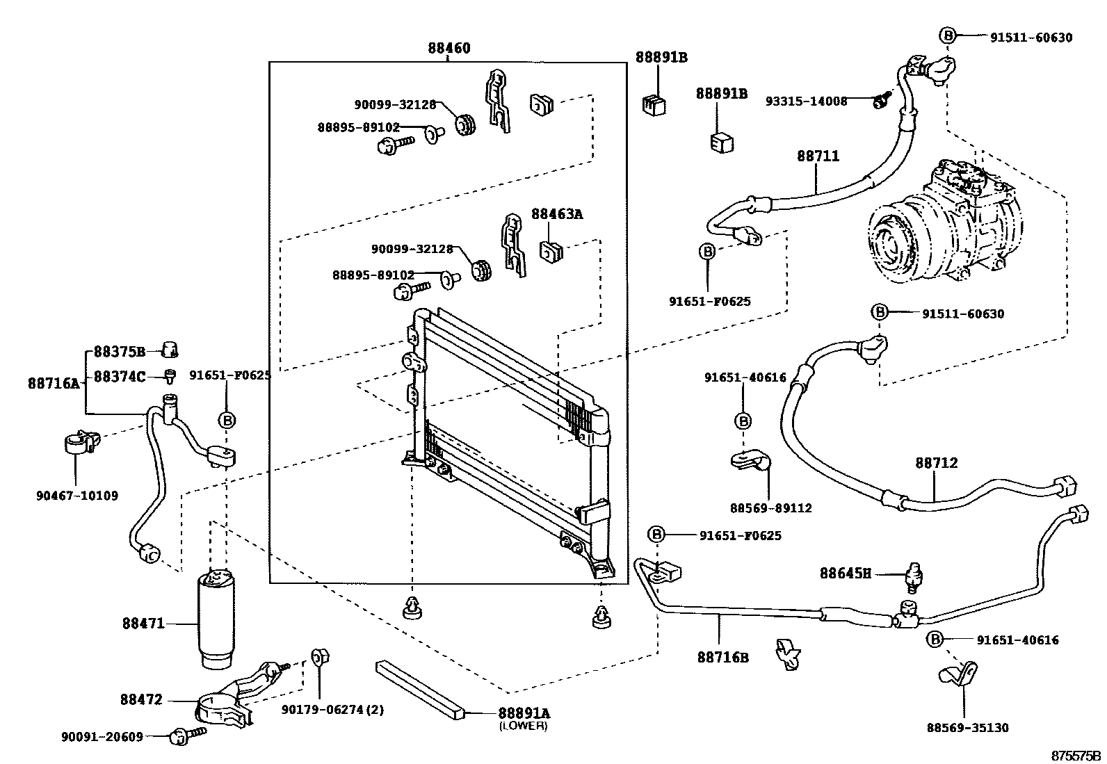 Toyota HILUX Heating & Air Conditioning - Cooler Piping EPC diagram — 875575B