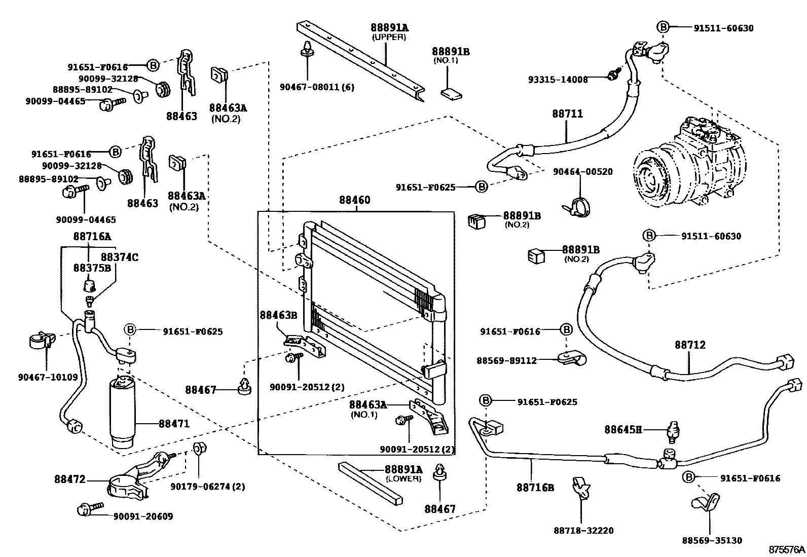 Toyota HILUX Heating & Air Conditioning - Cooler Piping EPC diagram — 875576A