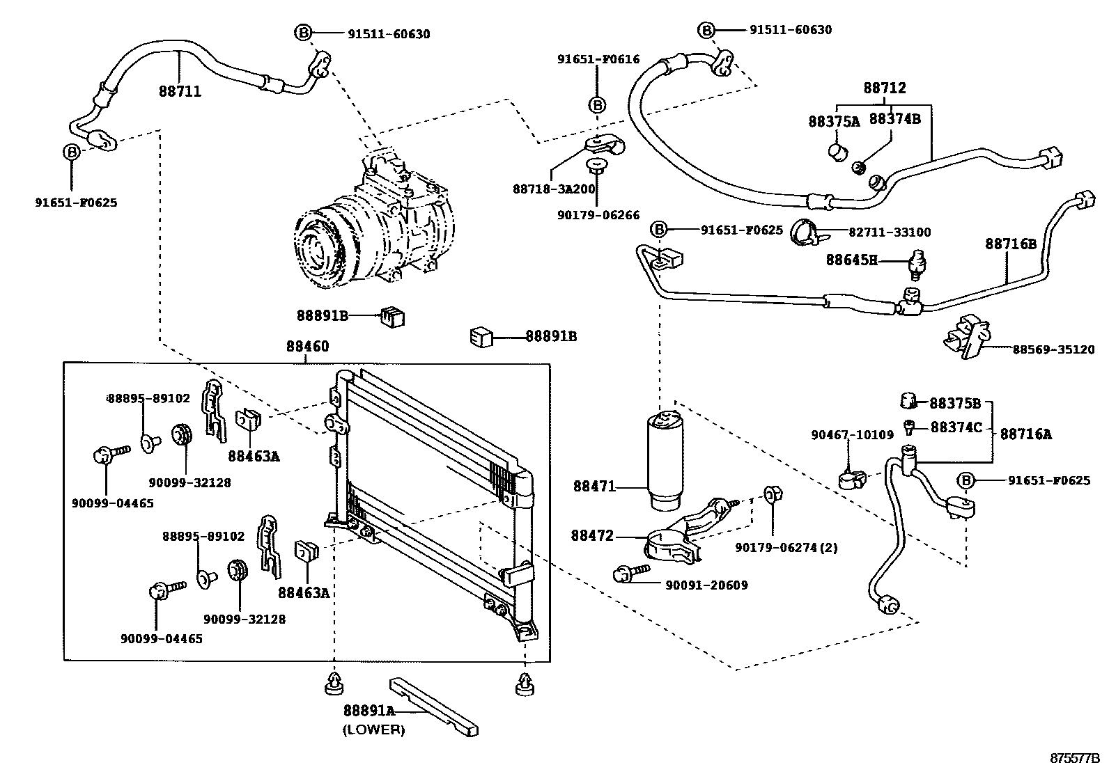 Toyota HILUX Heating & Air Conditioning - Cooler Piping EPC diagram — 875577B