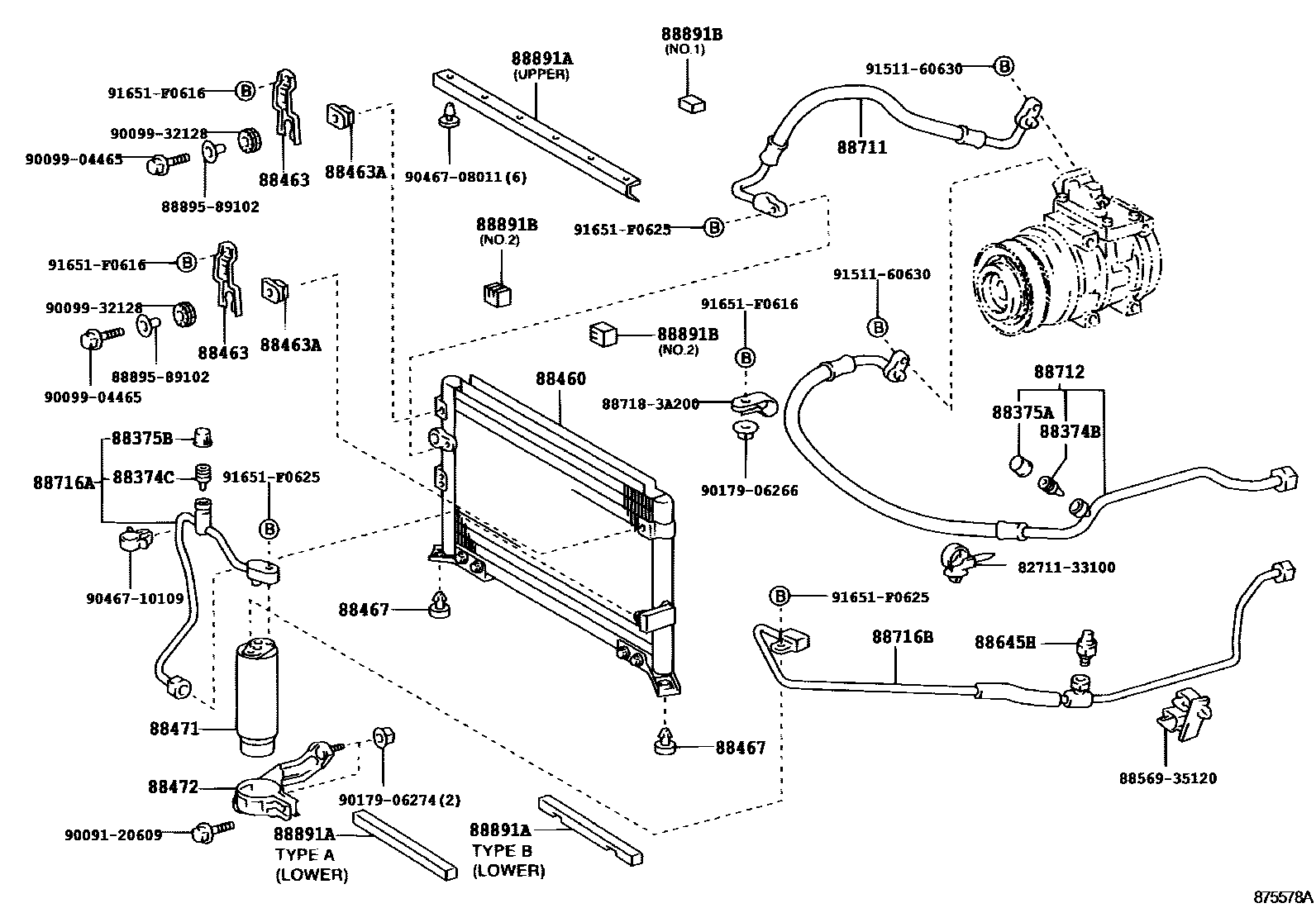 Toyota HILUX Heating & Air Conditioning - Cooler Piping EPC diagram — 875578A