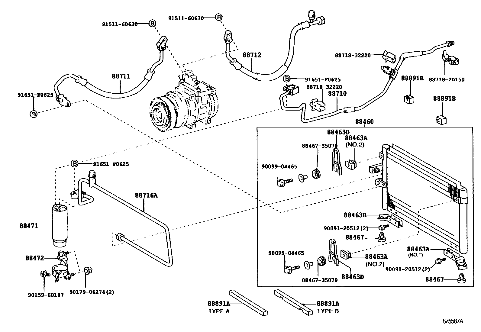 Toyota HILUX Heating & Air Conditioning - Cooler Piping EPC diagram — 875587A