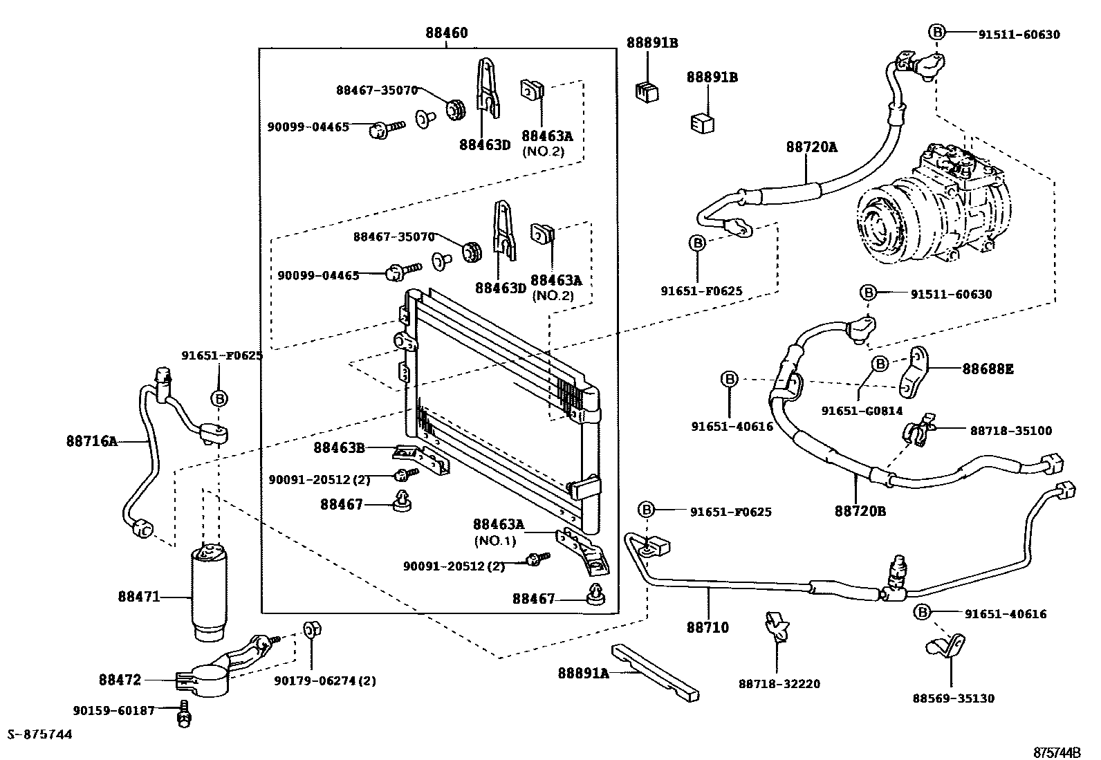Toyota HILUX Heating & Air Conditioning - Cooler Piping EPC diagram — 875744B