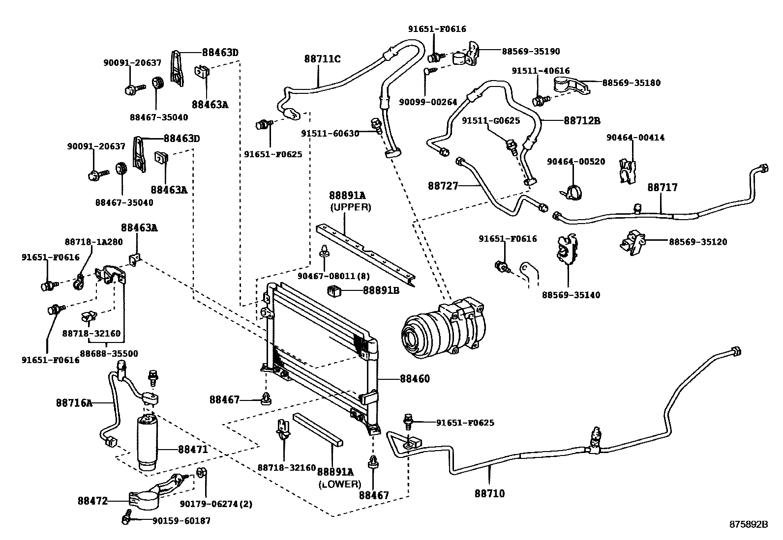 Toyota HILUX Heating & Air Conditioning - Cooler Piping EPC diagram — 875892B