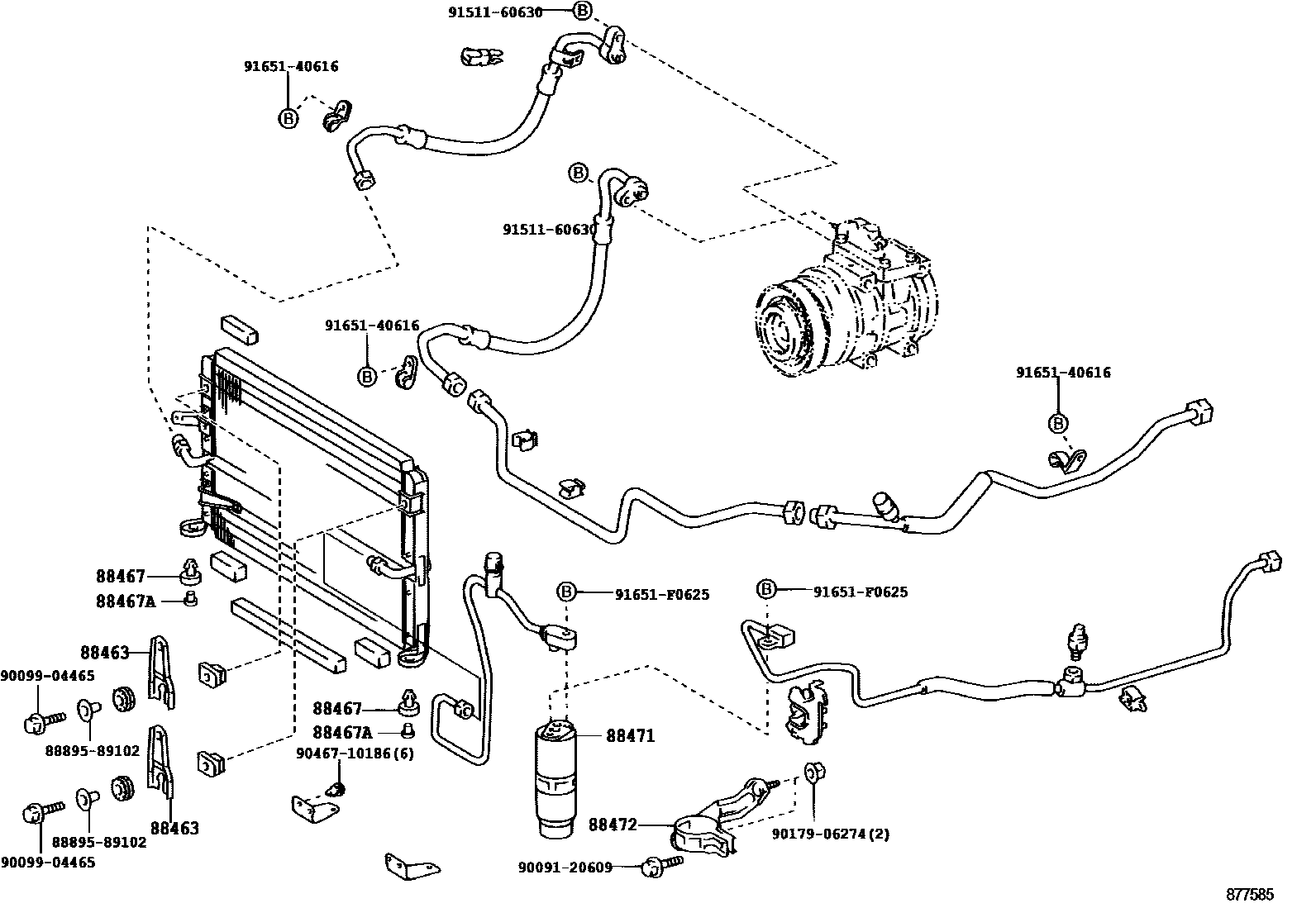 Toyota HILUX Heating & Air Conditioning - Cooler Piping EPC diagram — 877585