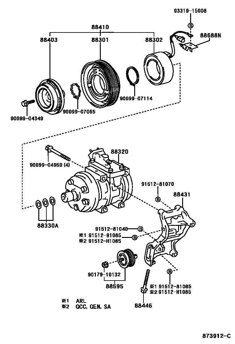 Toyota HILUX Heating & Air Conditioning - Compressor EPC diagram — 873912C