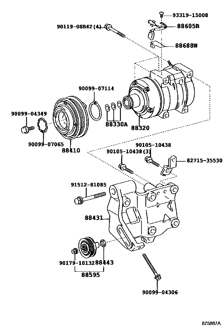 Toyota HILUX Heating & Air Conditioning - Compressor EPC diagram — 875887A