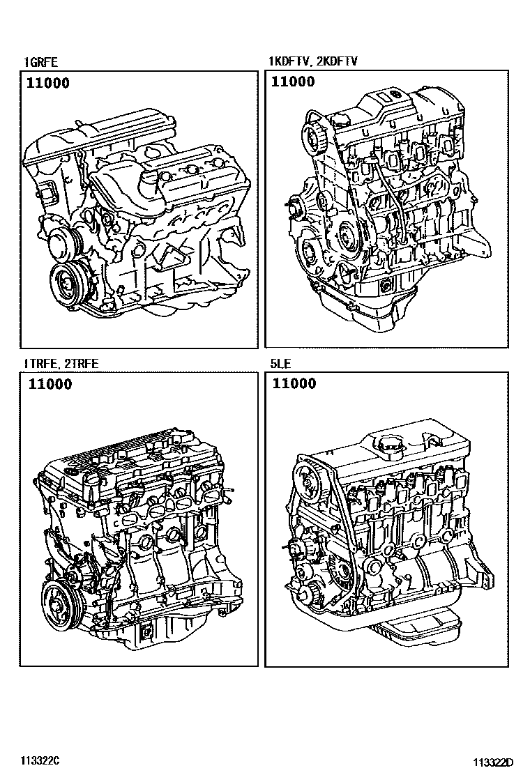 Toyota HILUX Partial Engine Assembly EPC diagram — 113322D