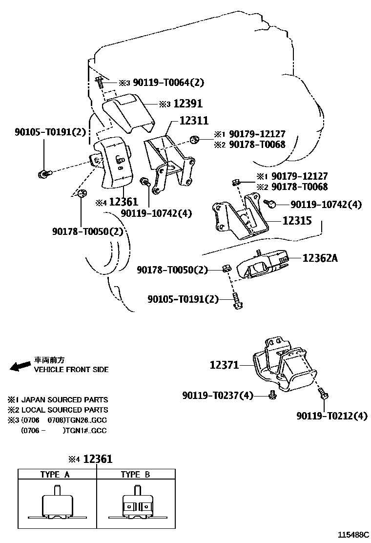 Toyota HILUX Engine Mounting EPC diagram — 115488C