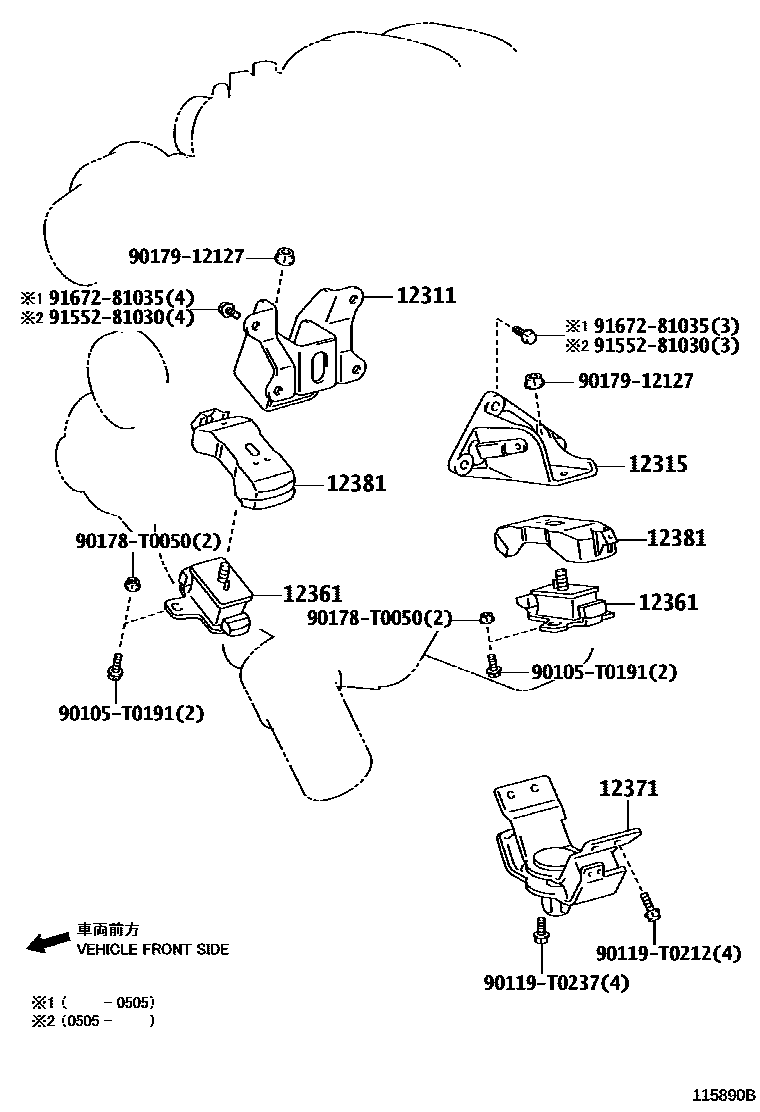 Toyota HILUX Engine Mounting EPC diagram — 115890B