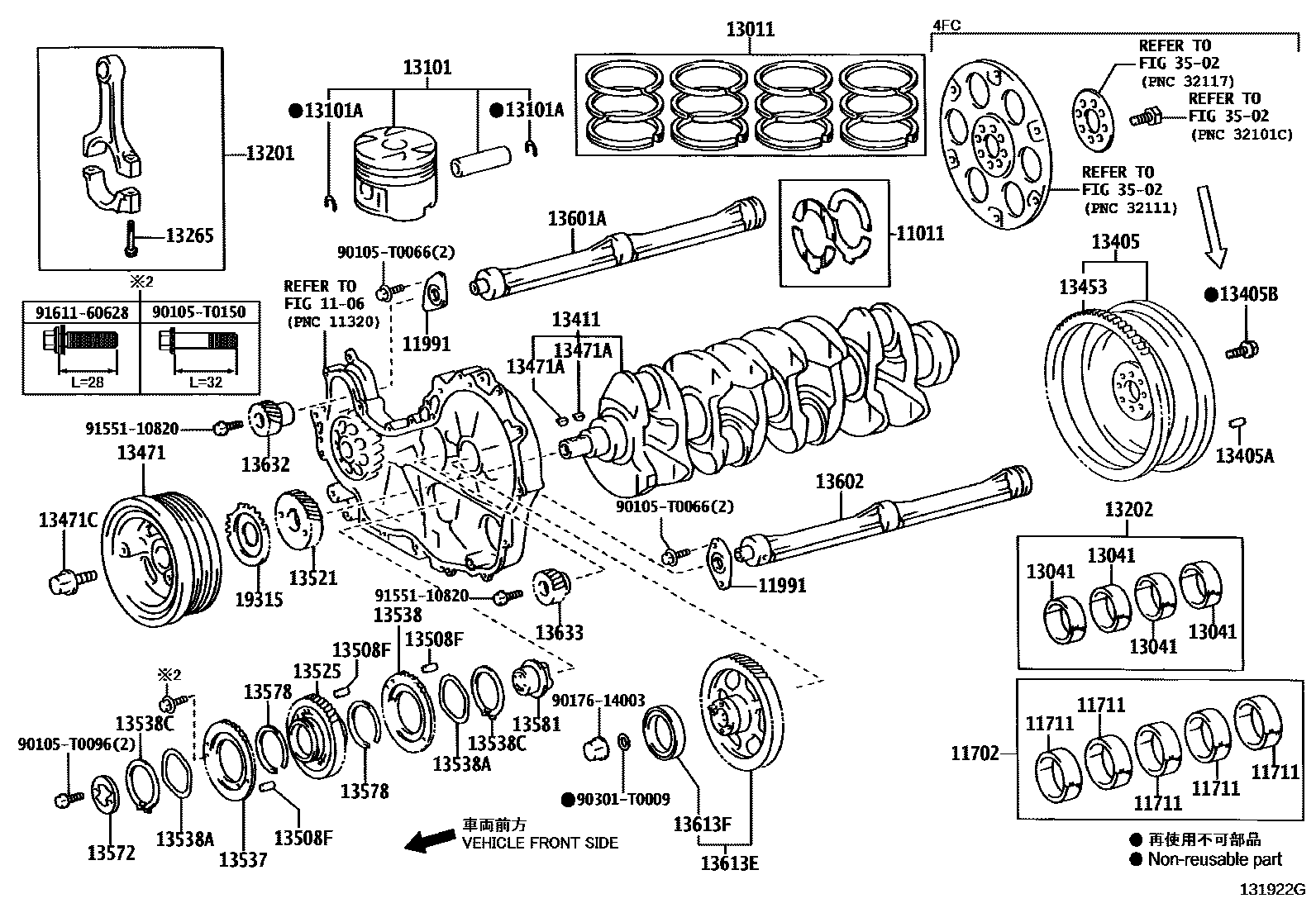 Toyota HILUX Crankshaft & Piston EPC diagram — 131922G