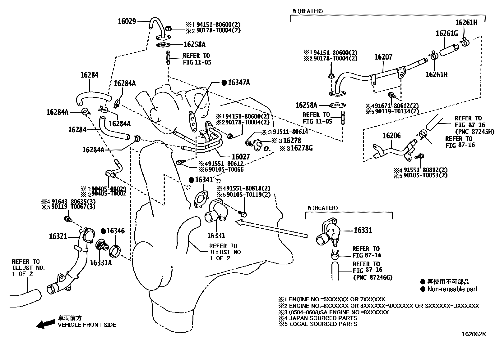 Toyota HILUX RADIATOR & WATER OUTLET EPC diagram — 162062K