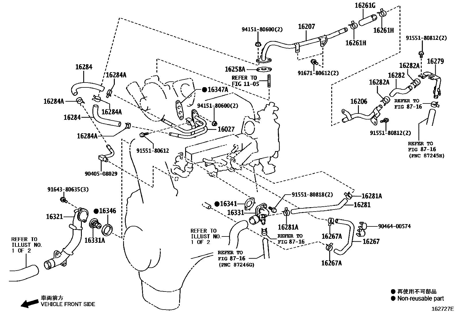 Toyota HILUX RADIATOR & WATER OUTLET EPC diagram — 162727E