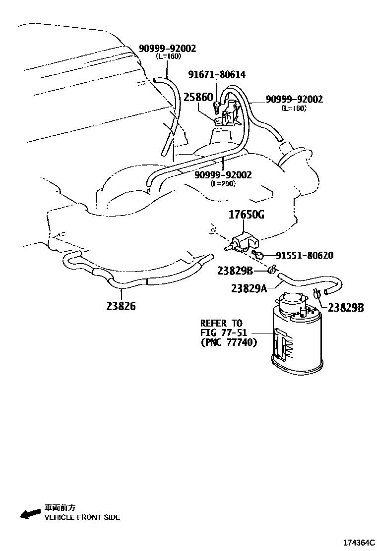 Toyota HILUX vacuum tube EPC diagram — 174364C