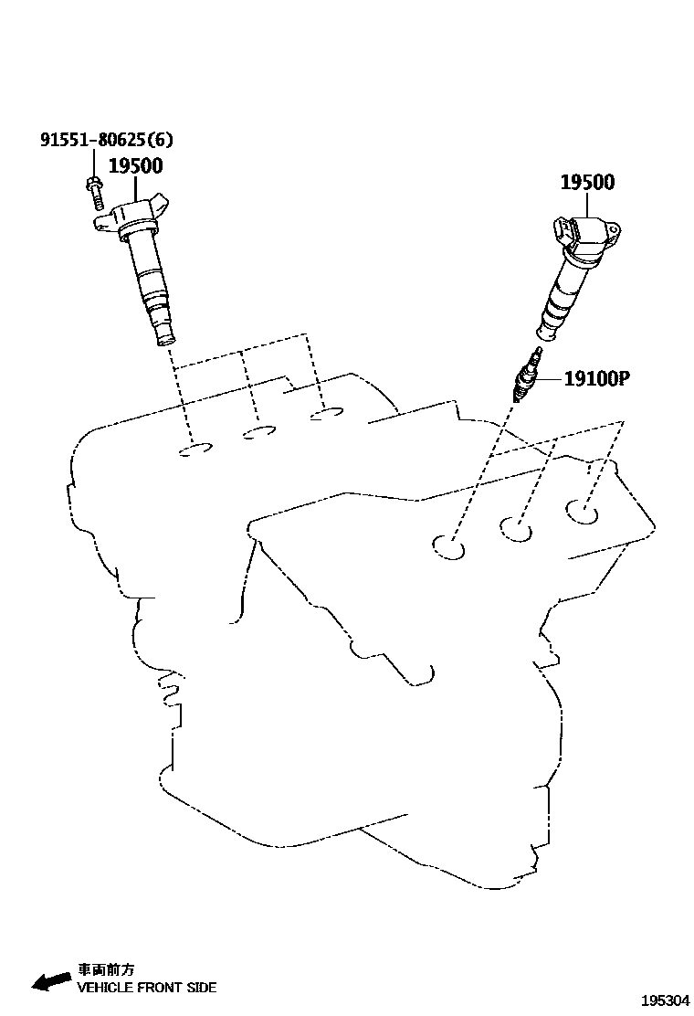 Toyota HILUX 点火线圈和火花塞 /电热塞 EPC diagram — 195304
