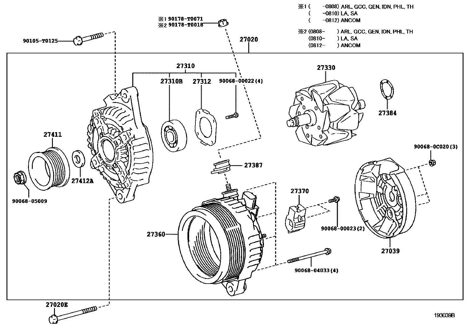 Toyota HILUX Alternator EPC diagram — 193039B