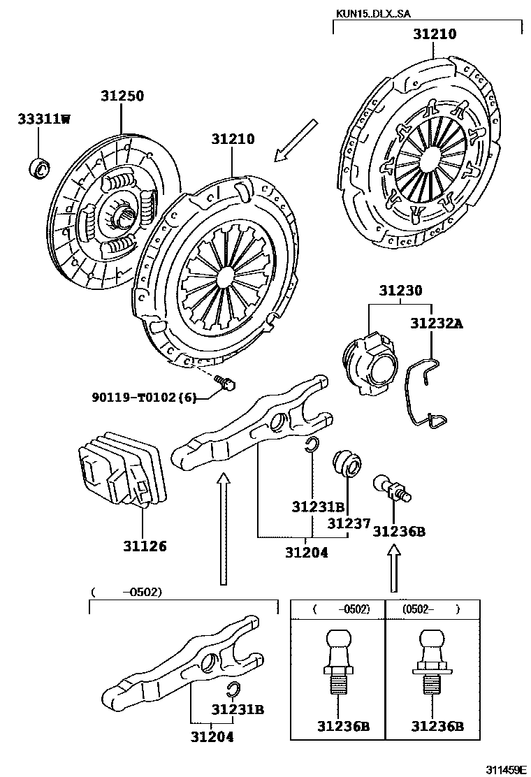 Toyota HILUX 离合器和分离叉 EPC diagram — 311459E