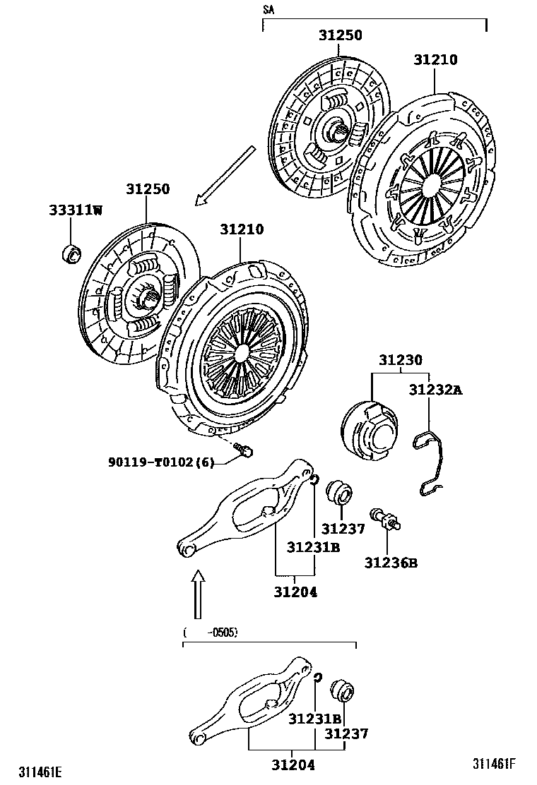 Toyota HILUX 离合器和分离叉 EPC diagram — 311461F