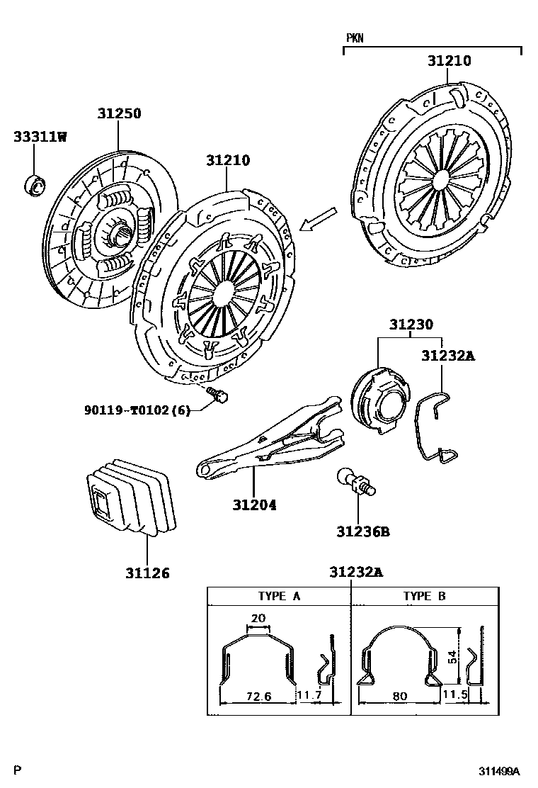 Toyota HILUX 离合器和分离叉 EPC diagram — 311499A