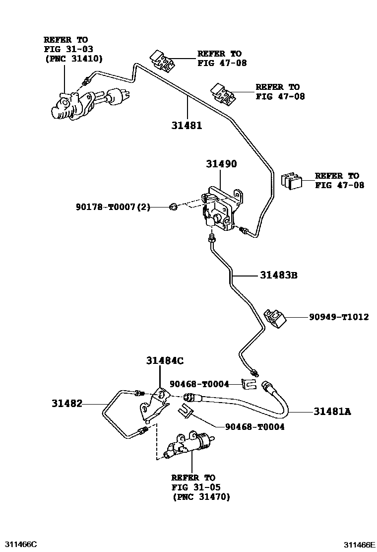 Toyota HILUX 离合器踏板和挠性软管 EPC diagram — 311466E