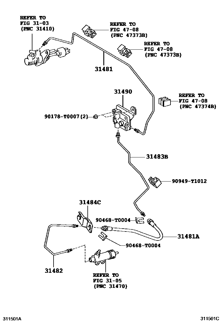 Toyota HILUX 离合器踏板和挠性软管 EPC diagram — 311501C