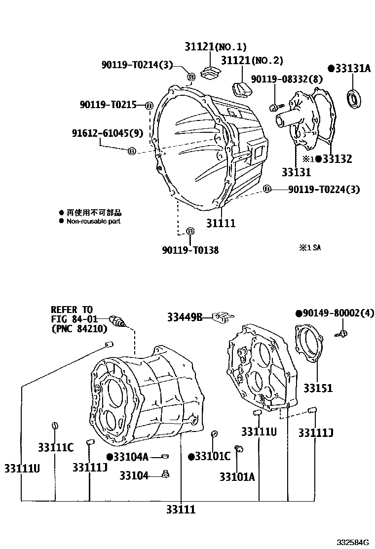Toyota HILUX 离合器壳和变速器壳(MTM) EPC diagram — 332584G
