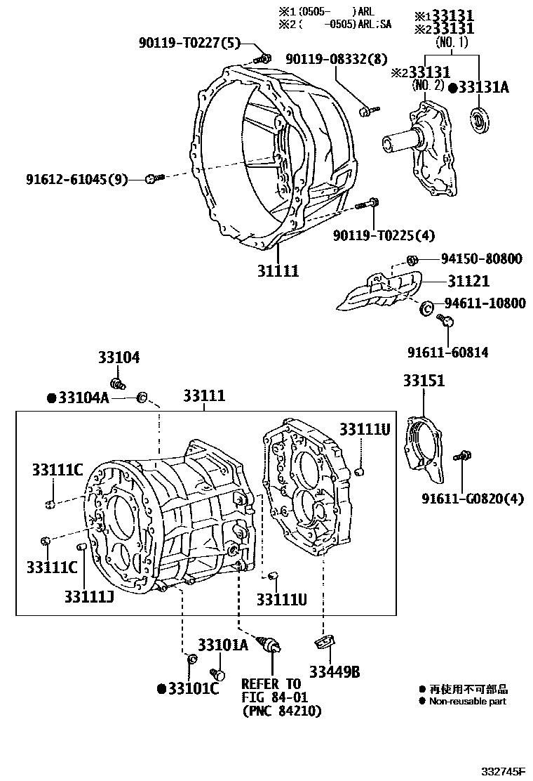 Toyota HILUX 离合器壳和变速器壳(MTM) EPC diagram — 332745F