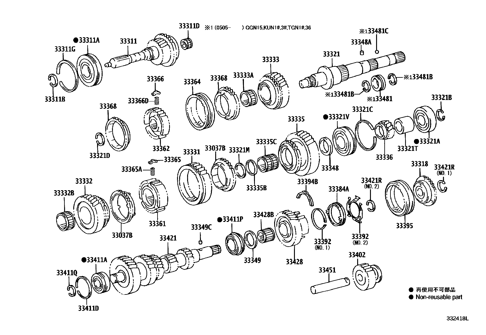 Toyota HILUX 变速器齿轮(MTM) EPC diagram — 332418L