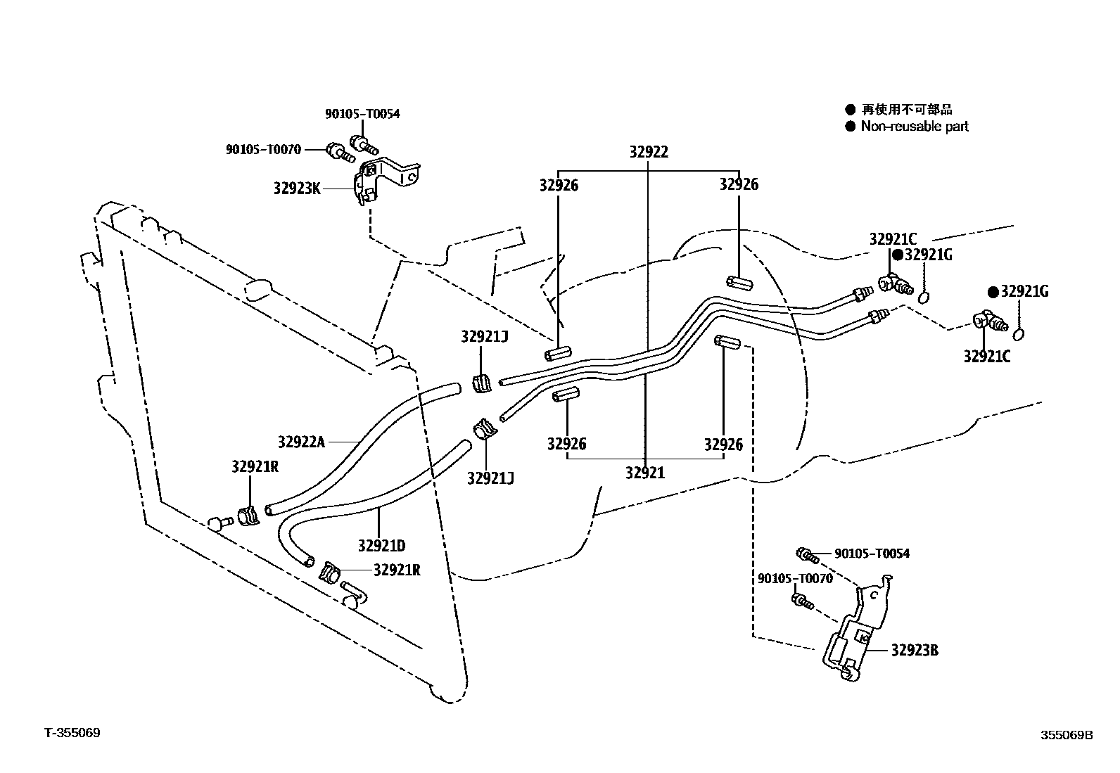 Toyota HILUX 变速器油冷却器和配管(ATM) EPC diagram — 355069B