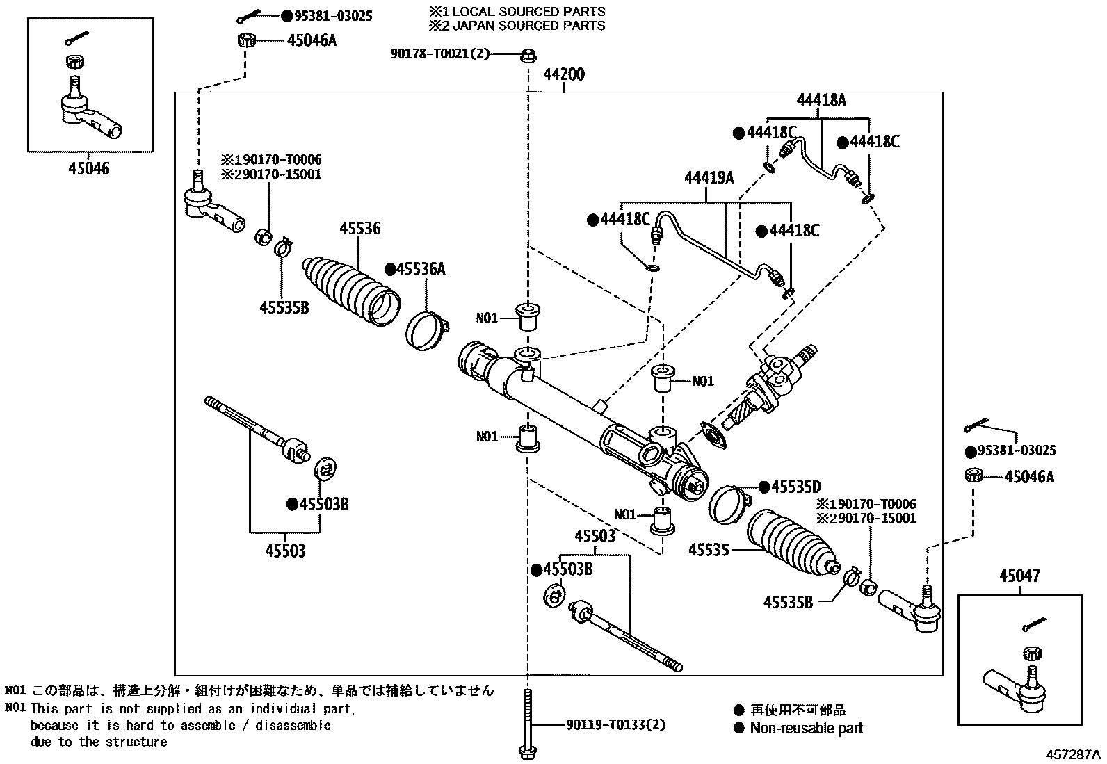 Toyota HILUX 前转向齿轮和连杆 EPC diagram — 457287A