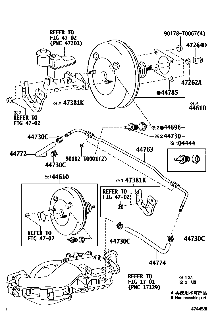 Toyota HILUX 制动助力器和真空管 EPC diagram — 474458I