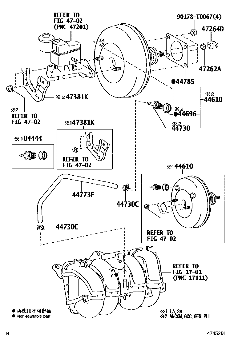 Toyota HILUX 制动助力器和真空管 EPC diagram — 474526I