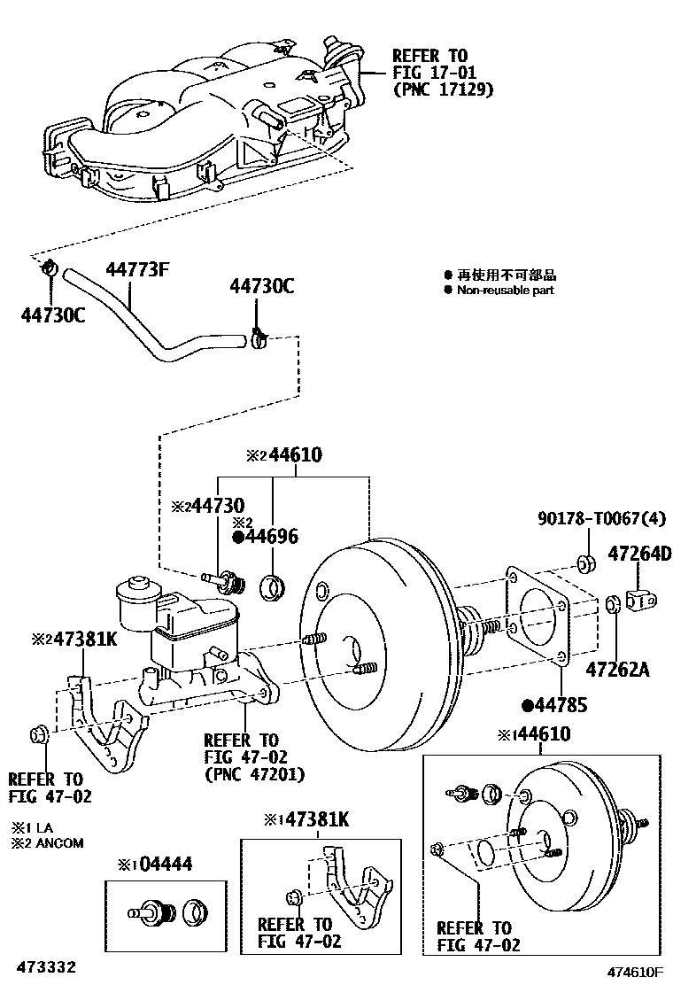 Toyota HILUX 制动助力器和真空管 EPC diagram — 474610F