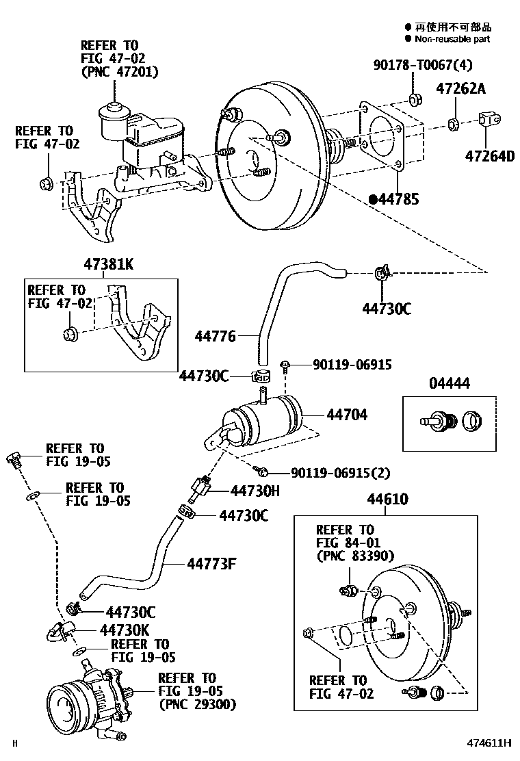 Toyota HILUX 制动助力器和真空管 EPC diagram — 474611H