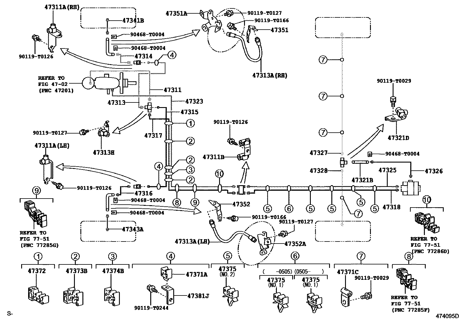 Toyota HILUX 制动配管和卡箍 EPC diagram — 474095D