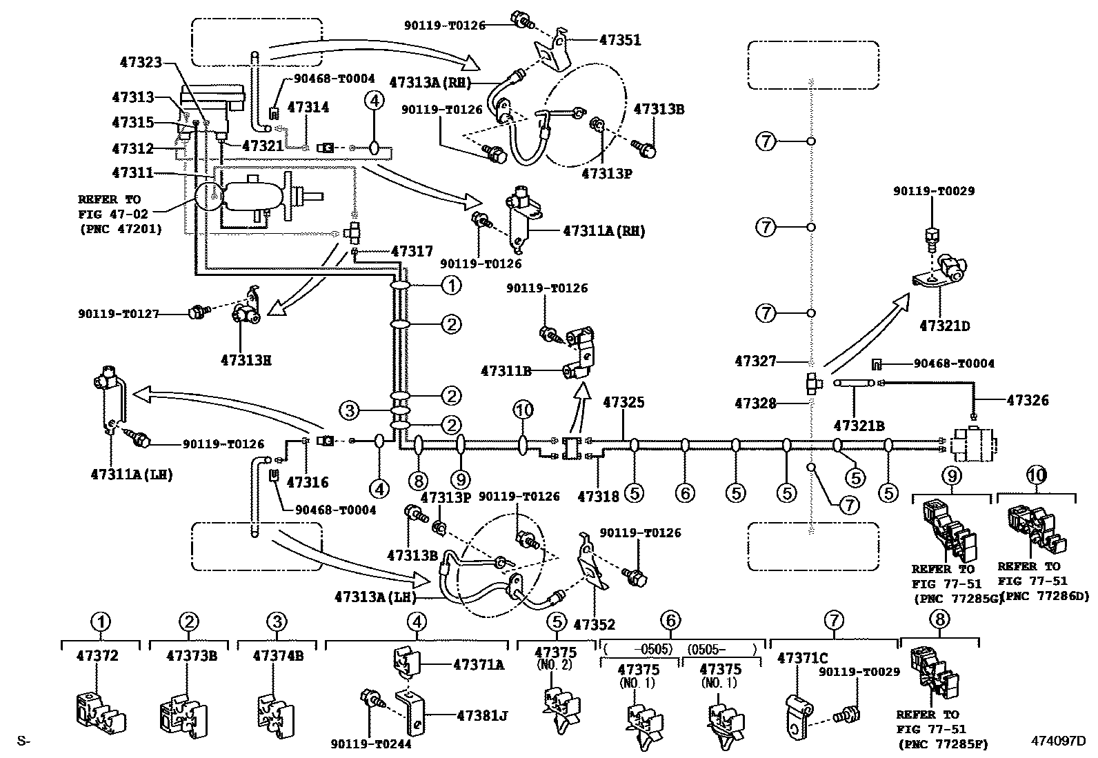 Toyota HILUX 制动配管和卡箍 EPC diagram — 474097D