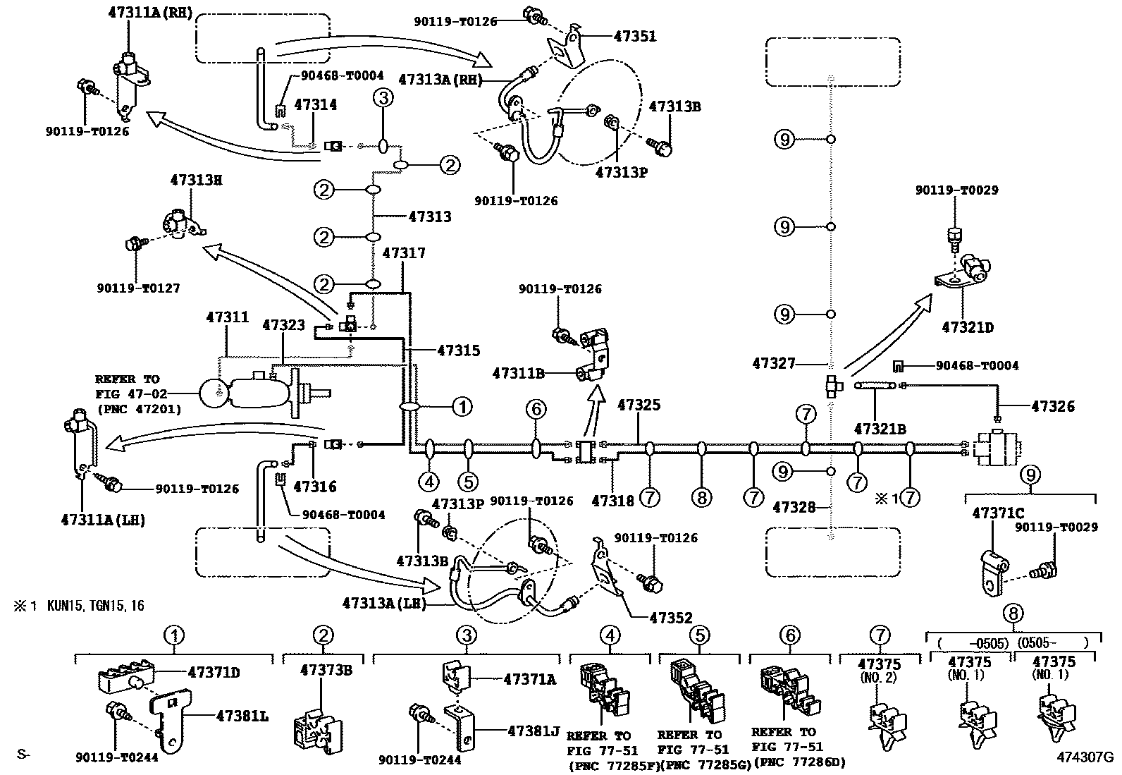 Toyota HILUX 制动配管和卡箍 EPC diagram — 474307G