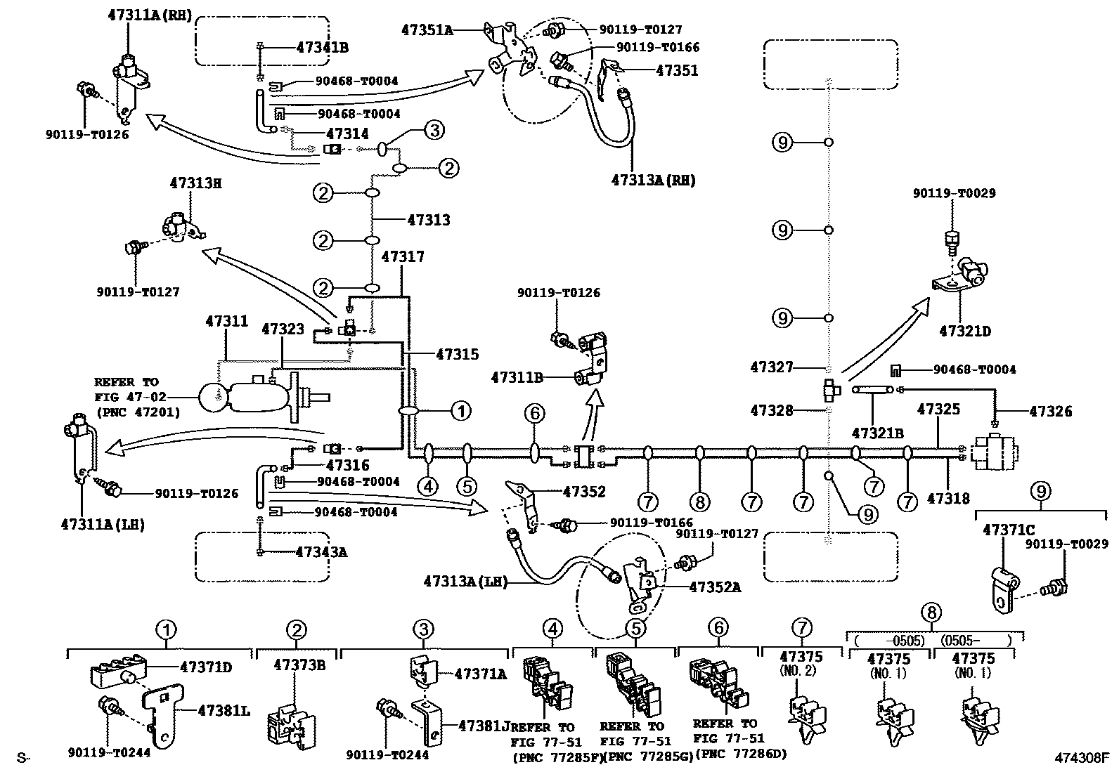 Toyota HILUX 制动配管和卡箍 EPC diagram — 474308F