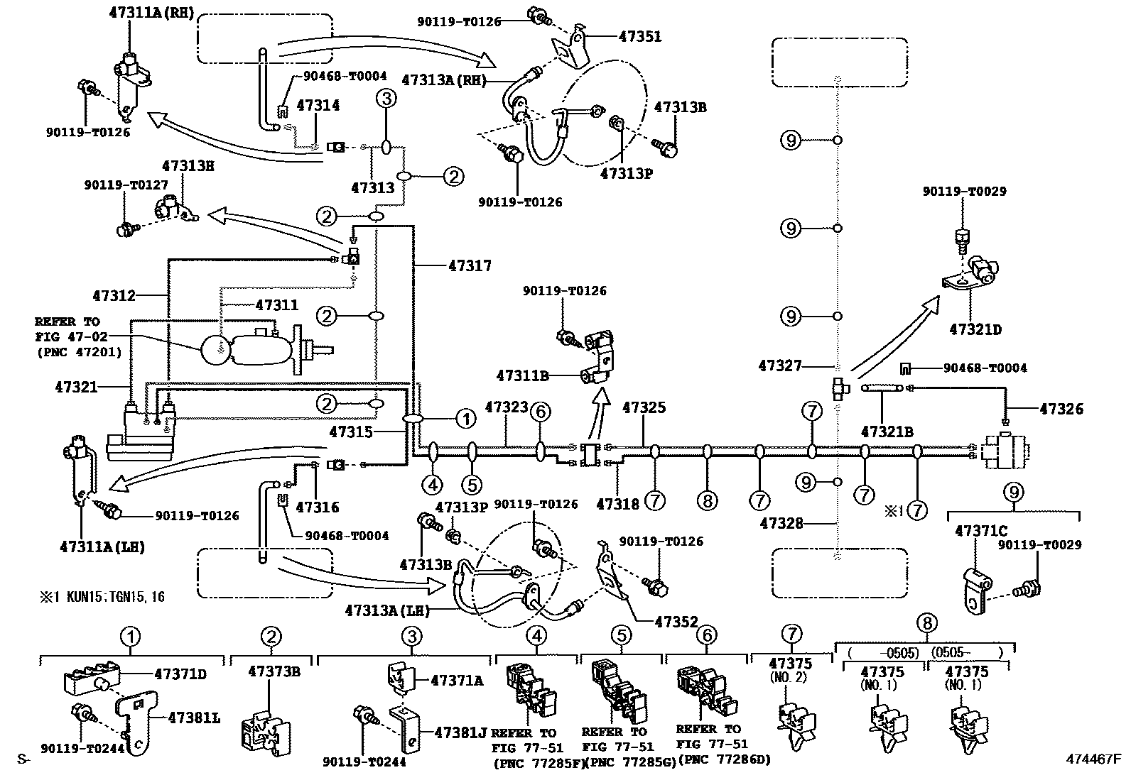 Toyota HILUX 制动配管和卡箍 EPC diagram — 474467F