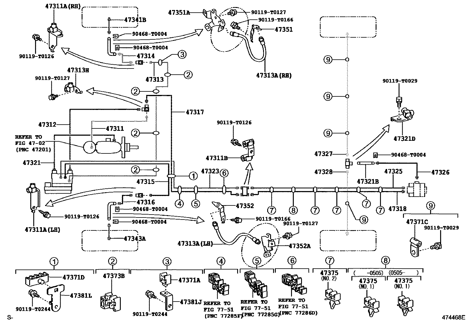 Toyota HILUX 制动配管和卡箍 EPC diagram — 474468E