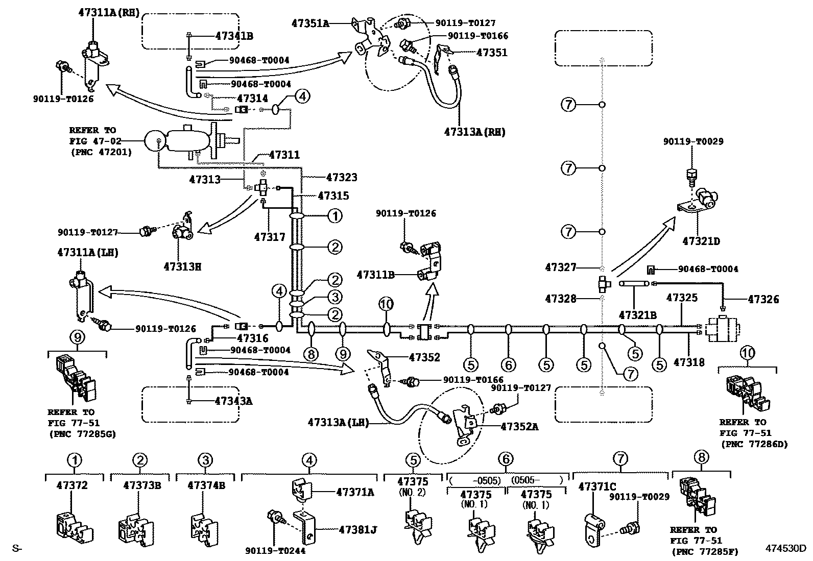 Toyota HILUX 制动配管和卡箍 EPC diagram — 474530D