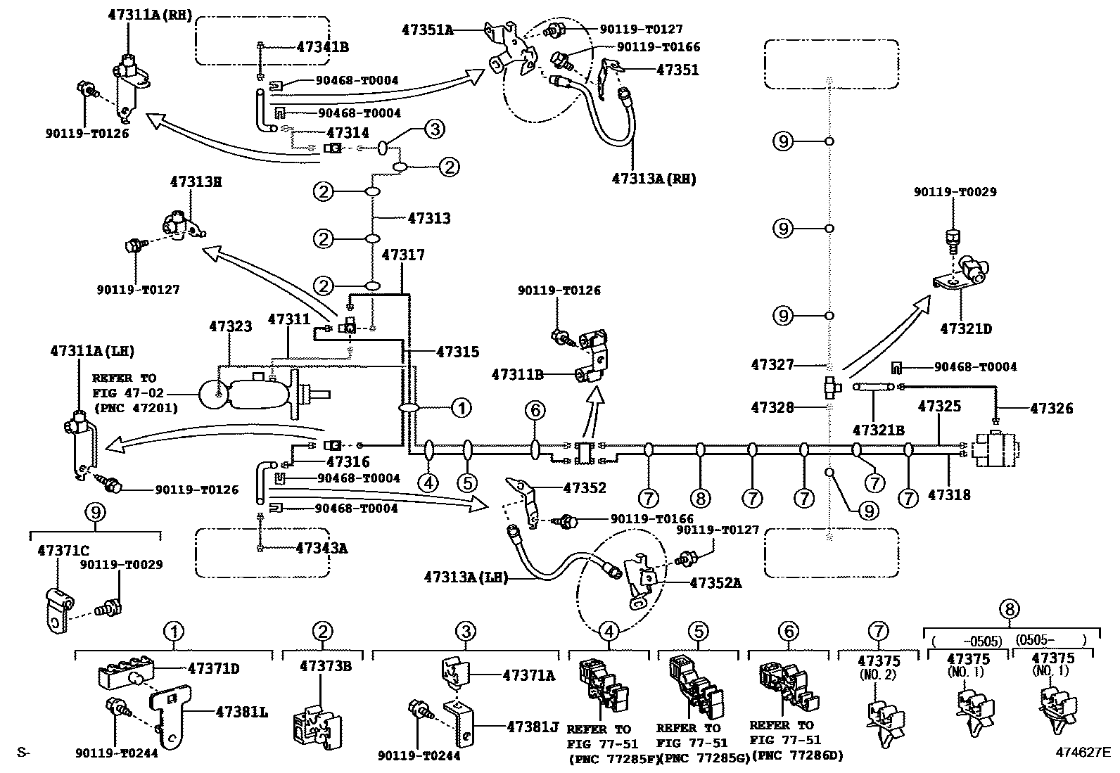Toyota HILUX 制动配管和卡箍 EPC diagram — 474627E