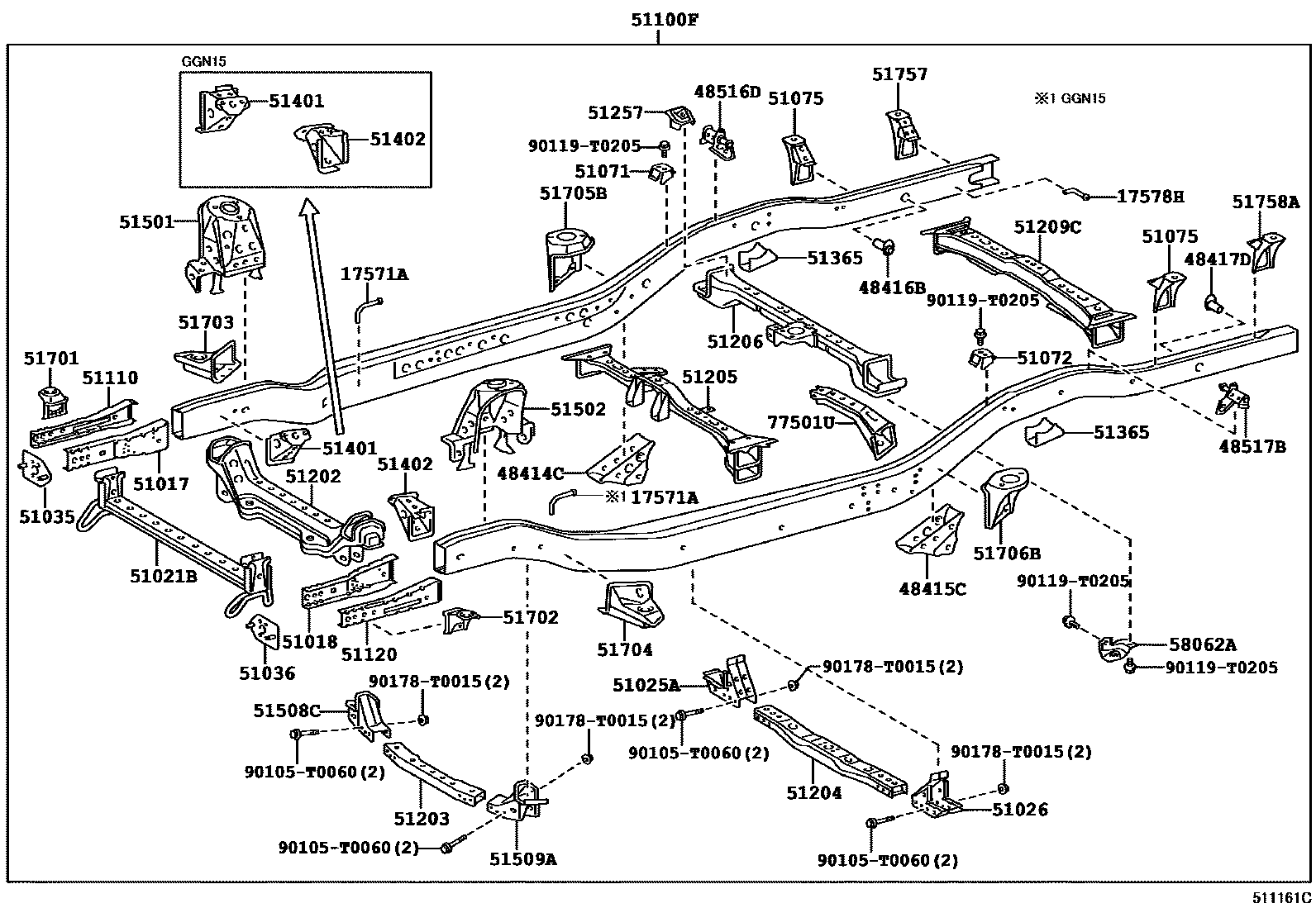 Toyota HILUX 车架 EPC diagram — 511161C